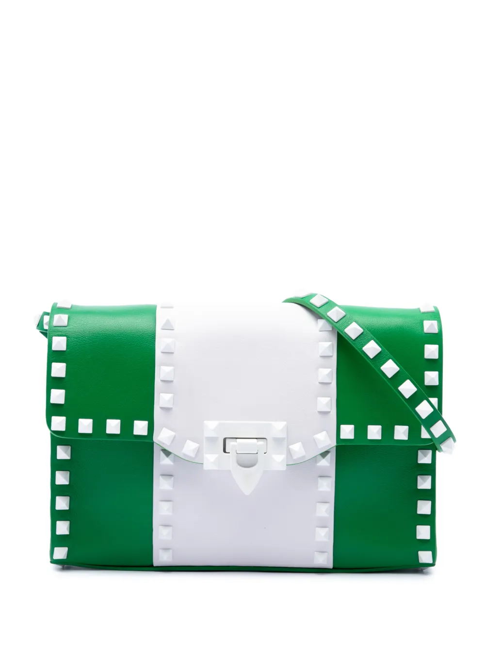 Valentino Garavani Pre-Owned 2000-2017 Medium Leather Colorblock Rockstud Flip Lock crossbody bag - Bianco