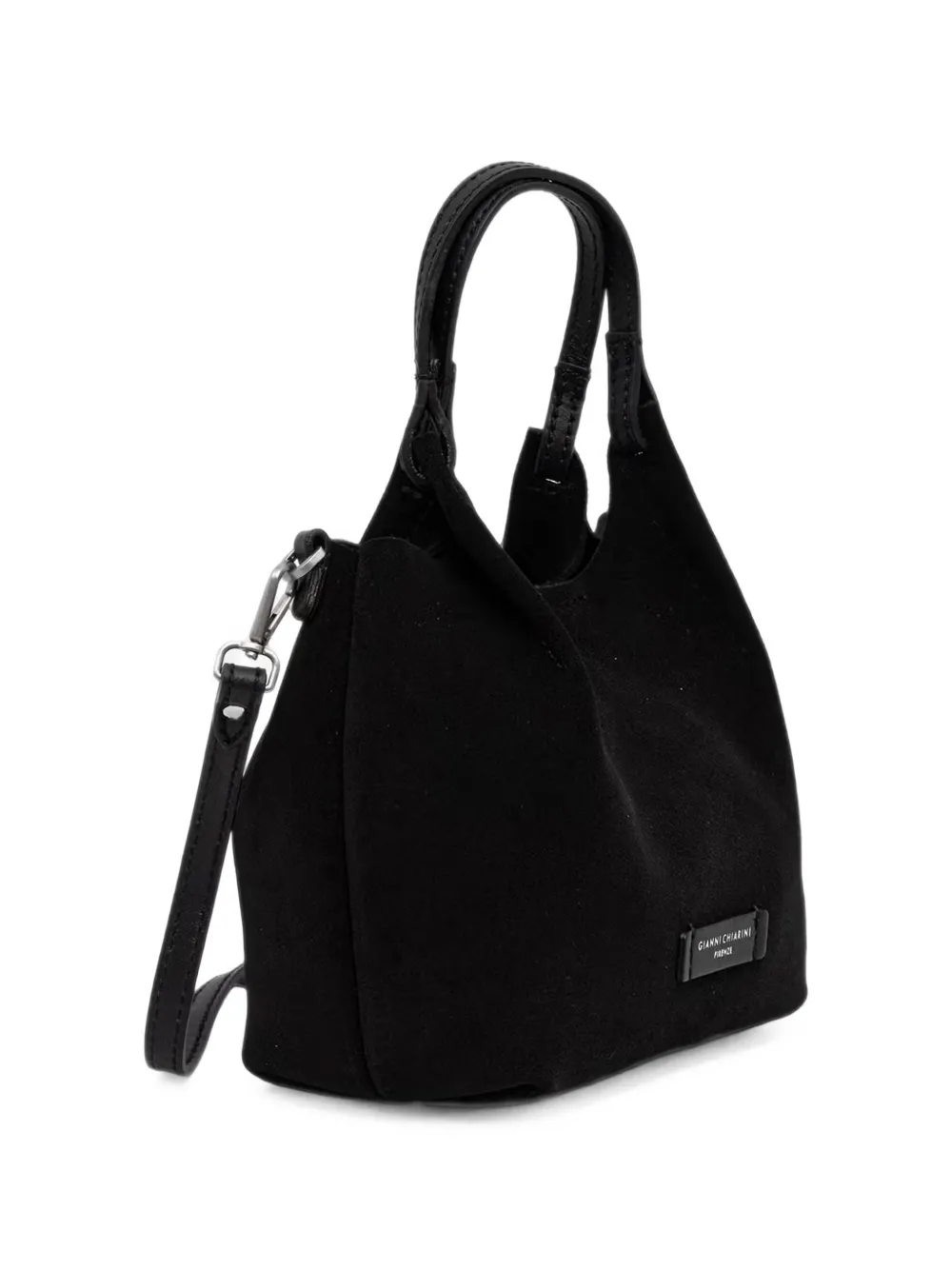 GIANNI CHIARINI Kleine Dua suède shopper met logo-patch Zwart