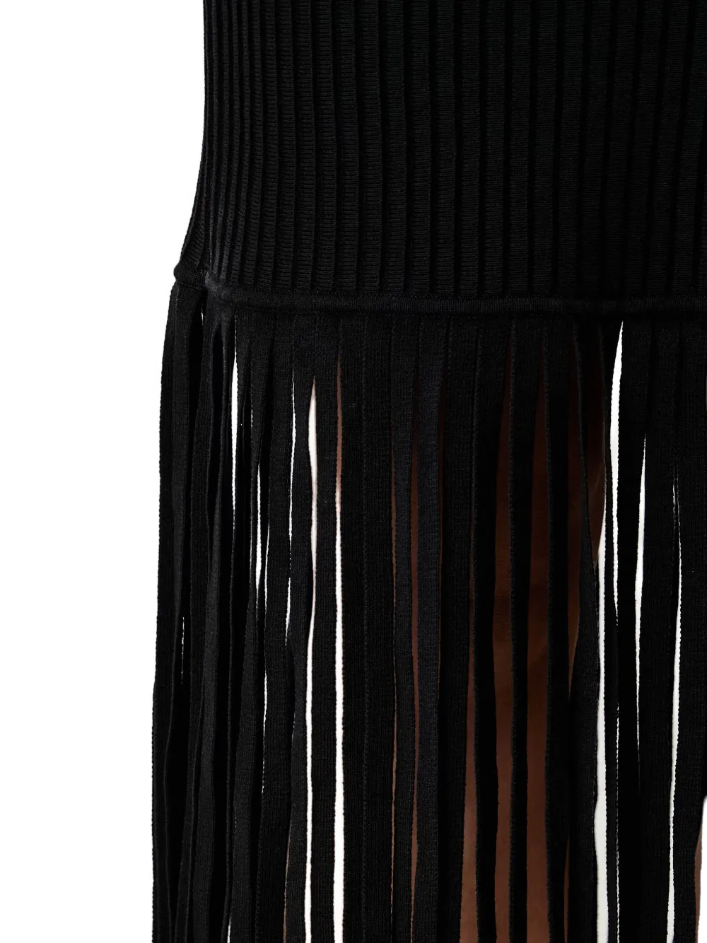DKNY Ribgebreide midi-jurk met franje-afwerking Zwart