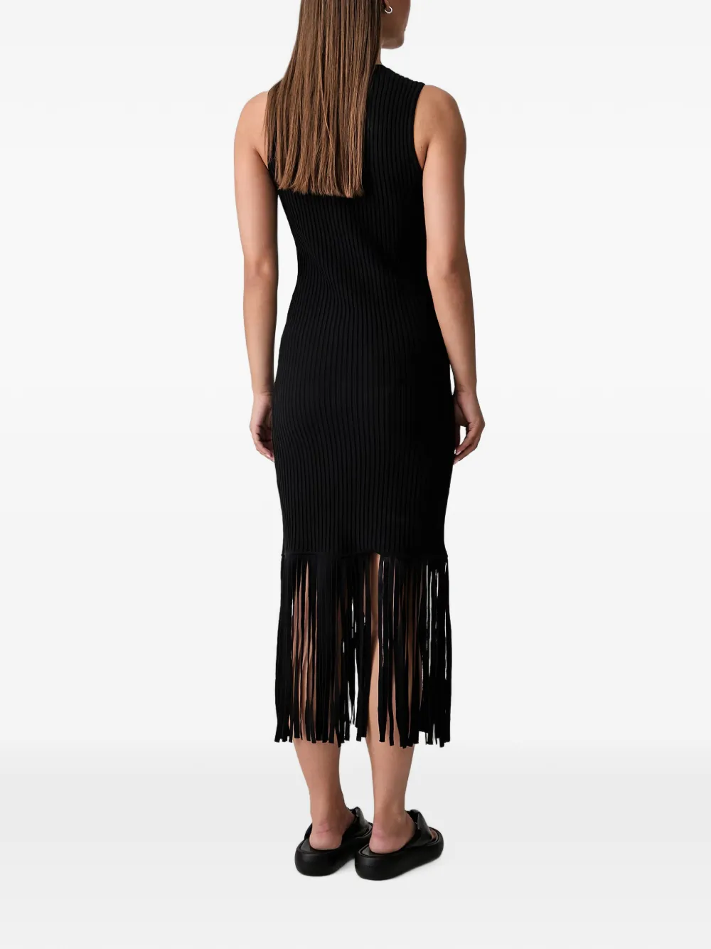 DKNY Ribgebreide midi-jurk met franje-afwerking Zwart