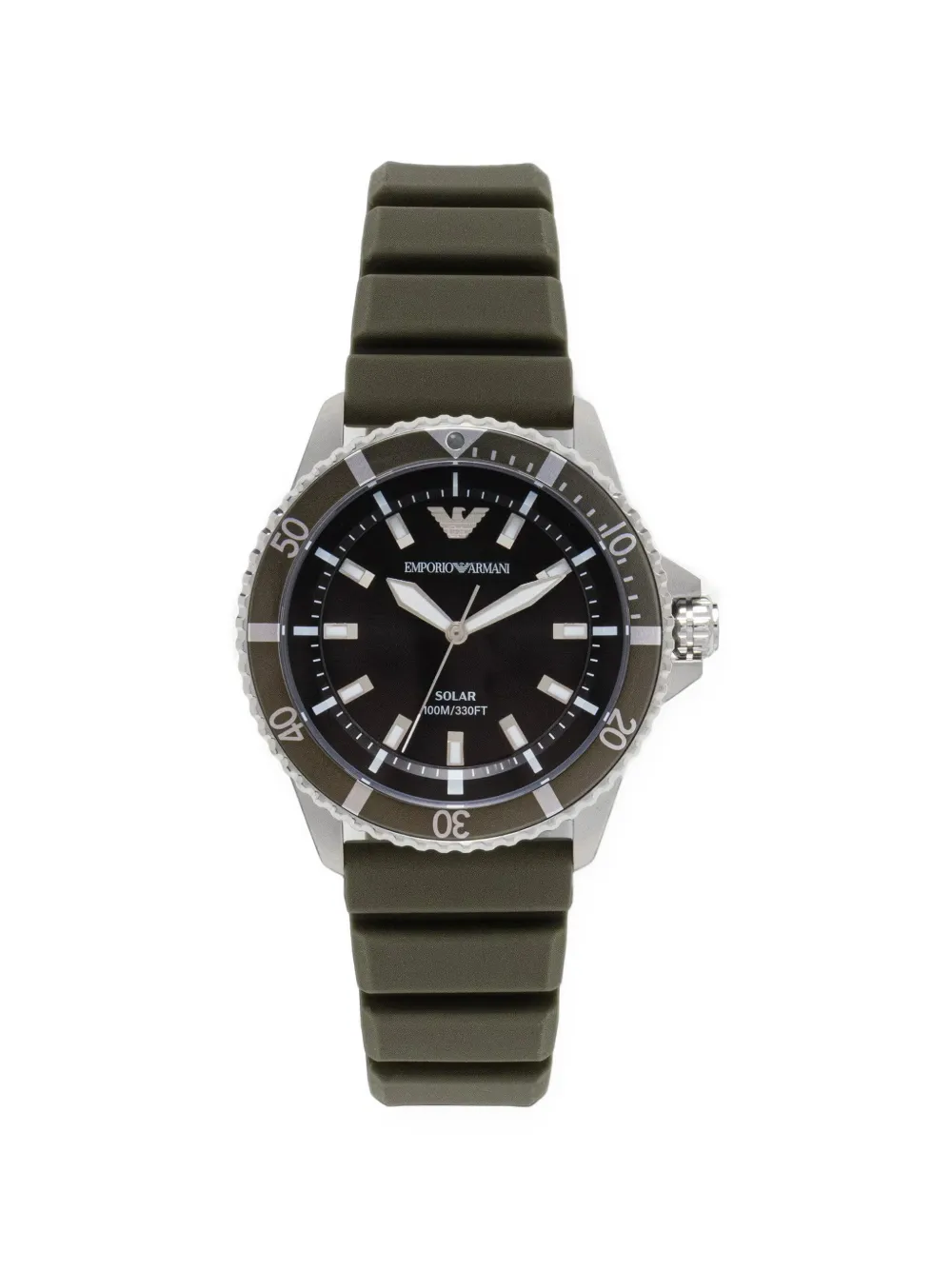 Emporio Armani World Explorer solar-powered three-hand green silicone watch - Nero