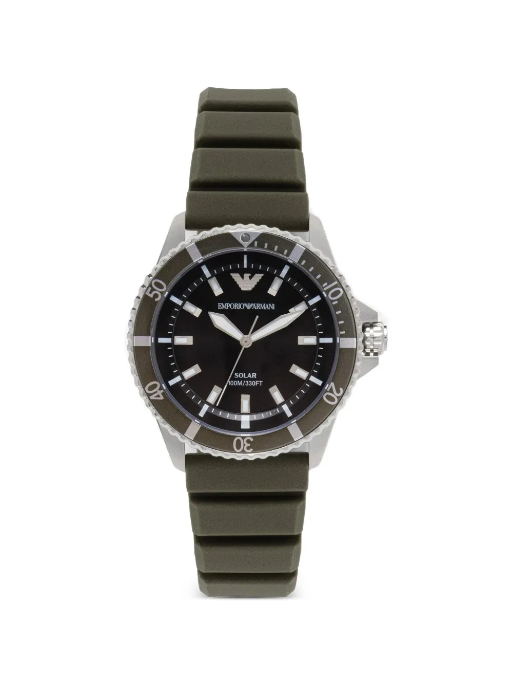 Emporio Armani World Explorer solar-powered three-hand green silicone watch - Nero