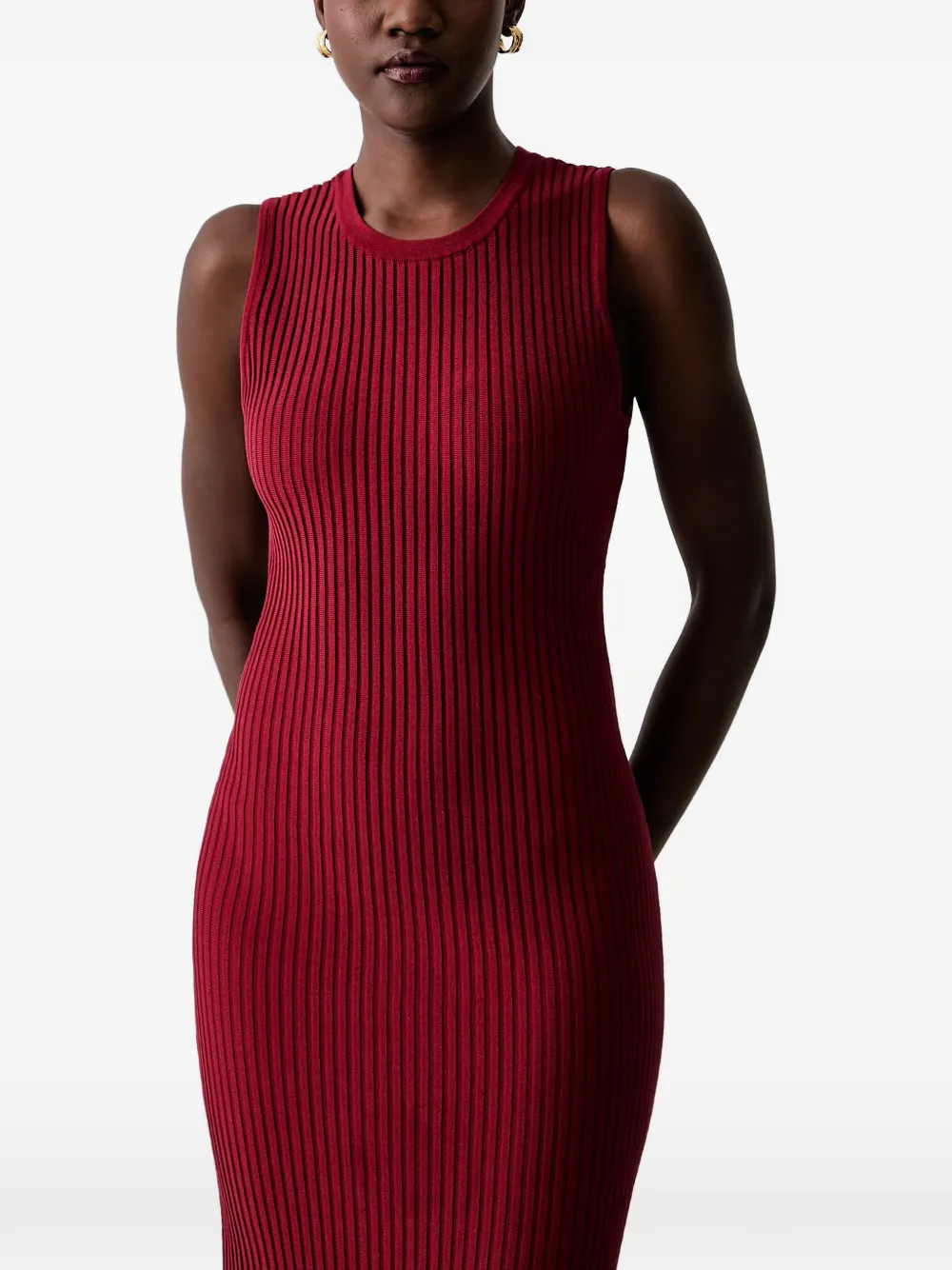 DKNY Ribgebreide midi-jurk met franje afwerking Rood