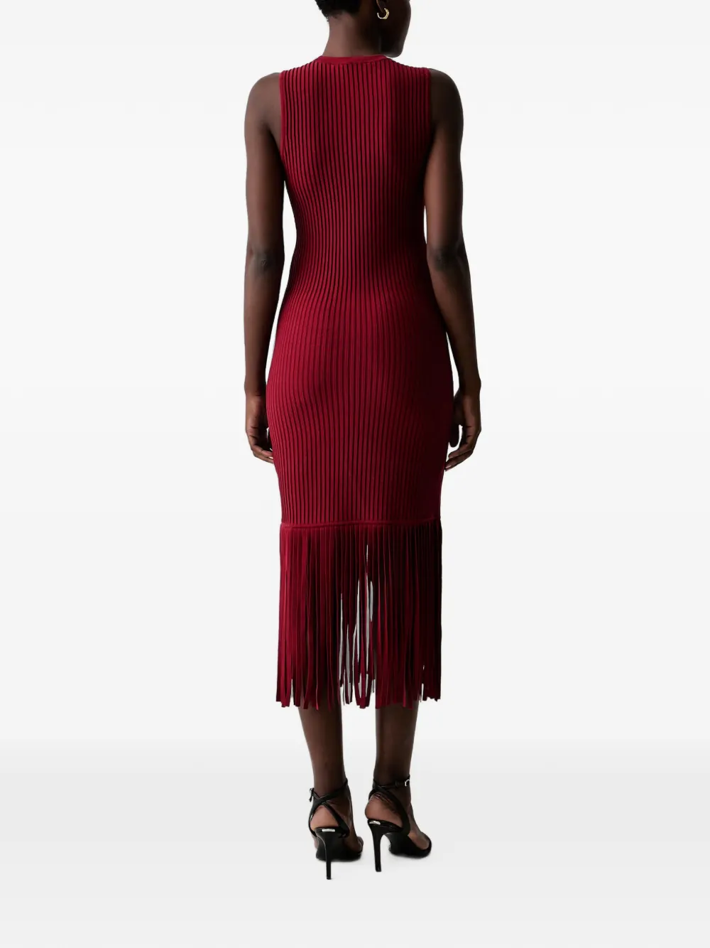 DKNY Ribgebreide midi-jurk met franje afwerking Rood