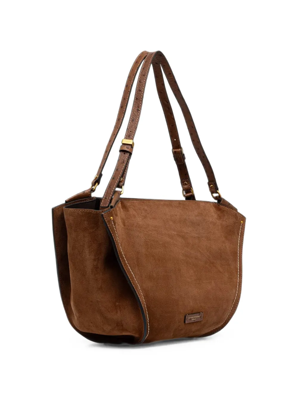 GIANNI CHIARINI Bloom suède schoudertas met contrasterend stiksel Bruin