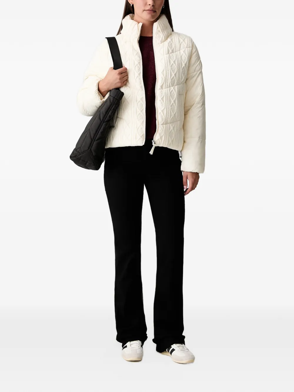 DKNY cable-knit panelled puffer jacket Beige