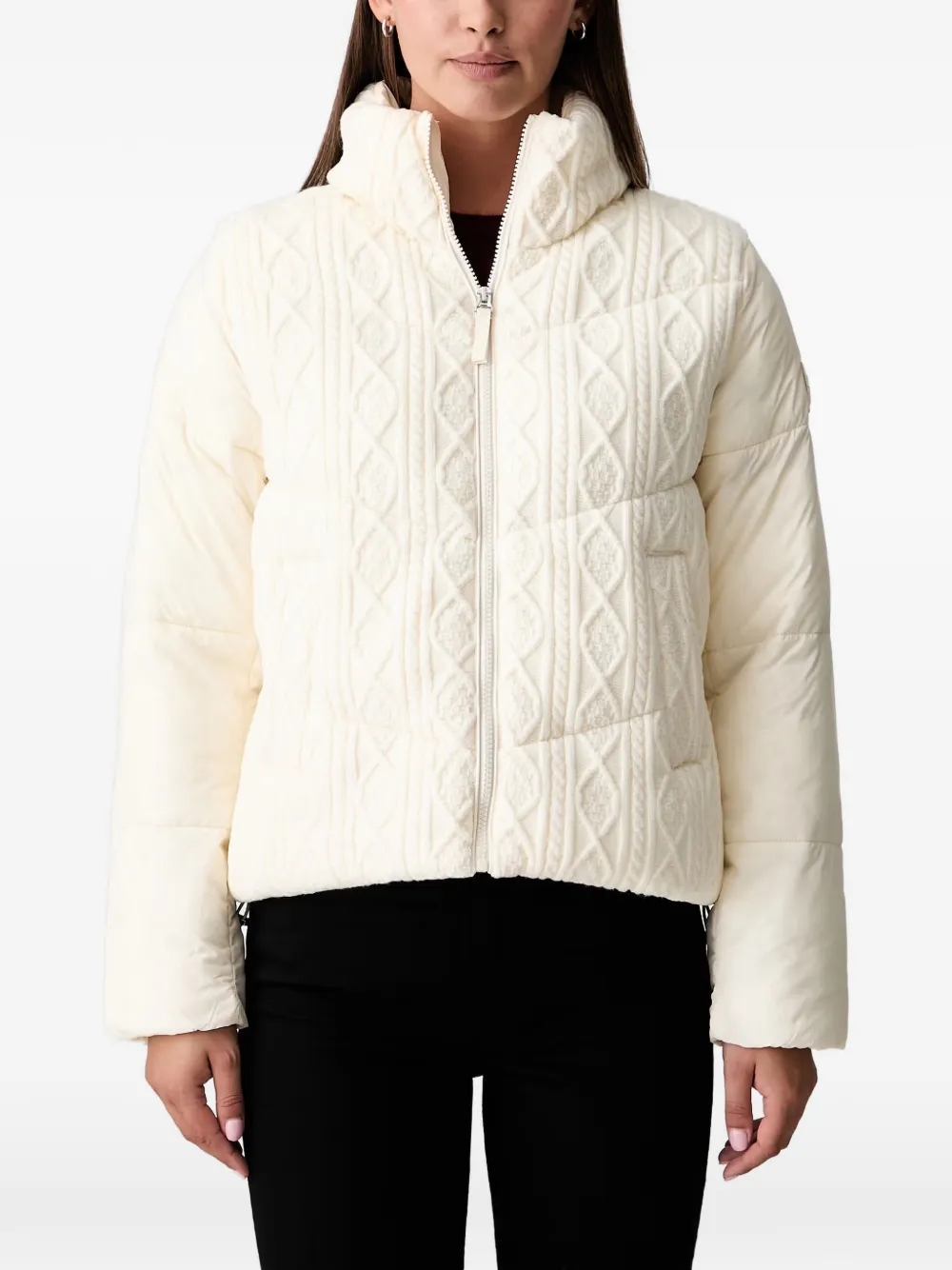 DKNY cable-knit panelled puffer jacket - Nude