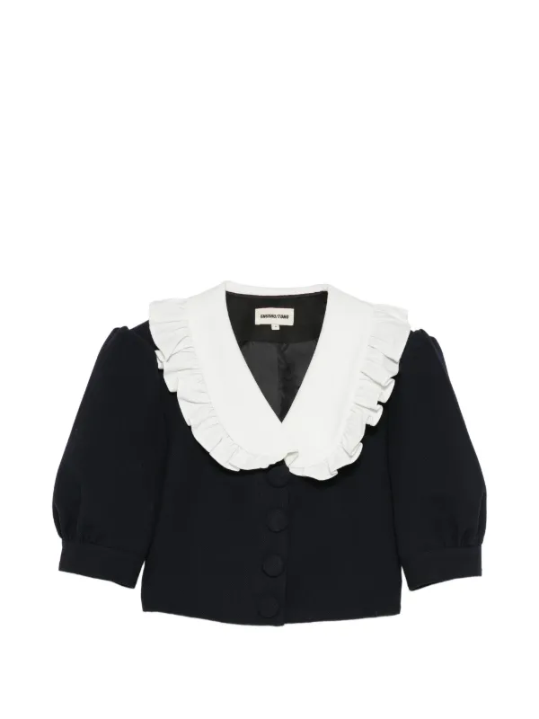 Shushu/Tong Ruffled-collar Cropped Jacket in Blue