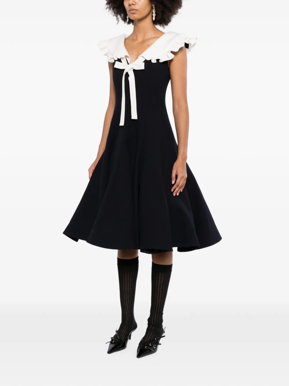SHUSHU TONG Jurk met ruchekraag en strikdetail Zwart