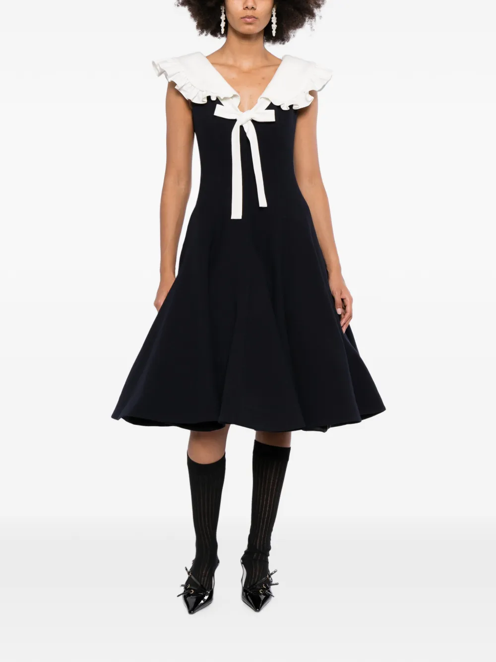 SHUSHU TONG Jurk met ruchekraag en strikdetail Zwart