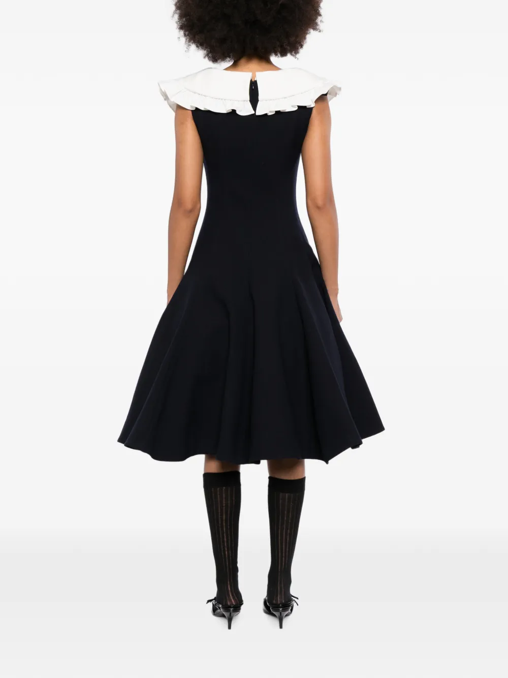 SHUSHU TONG Jurk met ruchekraag en strikdetail Zwart