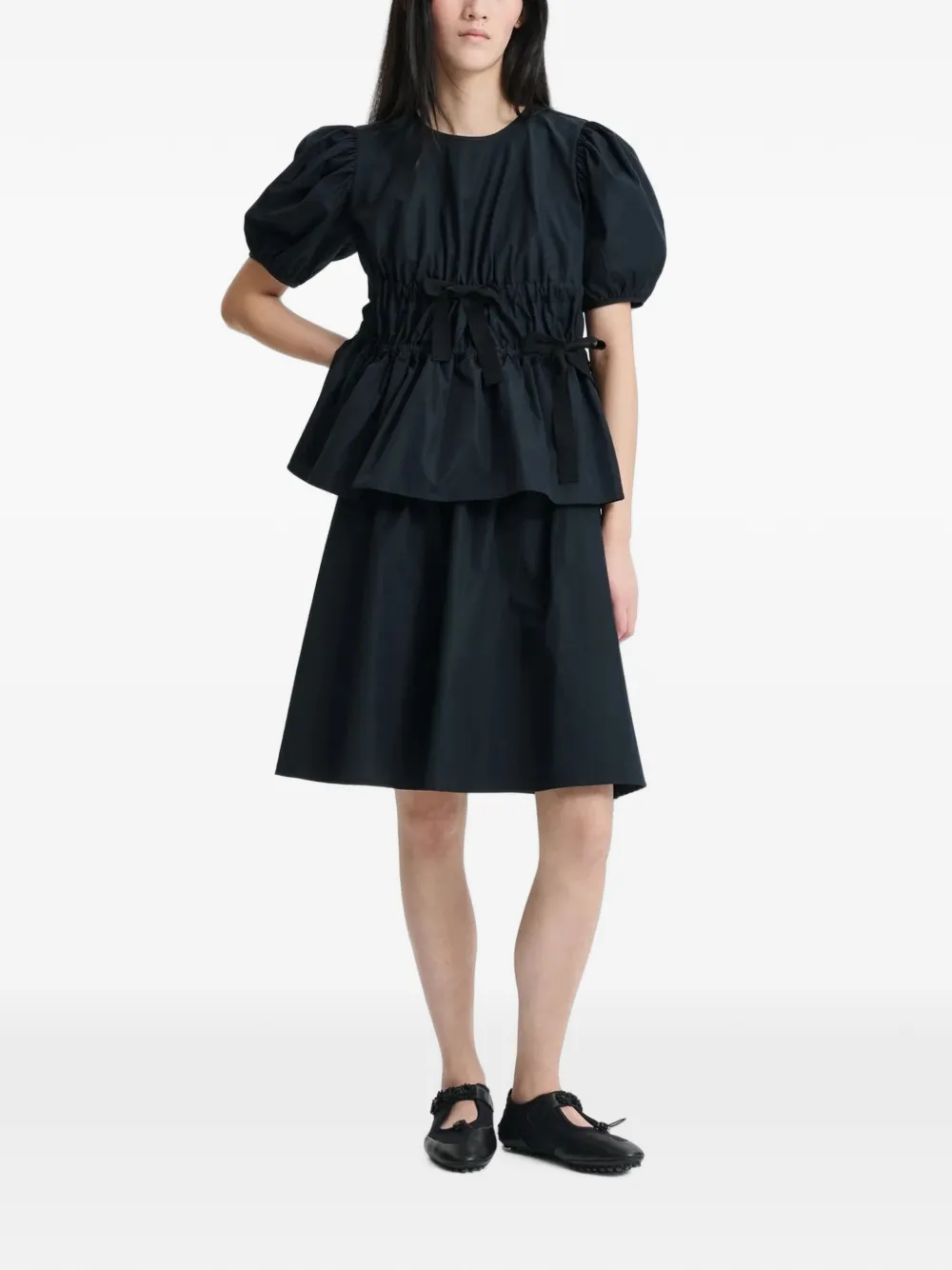 Cecilie Bahnsen Freya blouse met pofmouwen en strikdetail Zwart