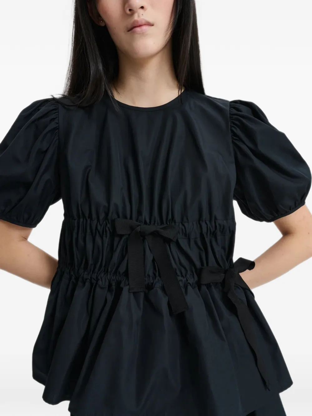 Cecilie Bahnsen Freya blouse met pofmouwen en strikdetail Zwart
