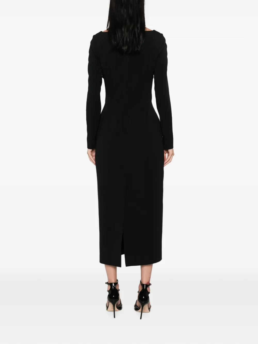 Elie Saab Cady midi-jurk met kanten afwerking en gedrapeerd detail Zwart
