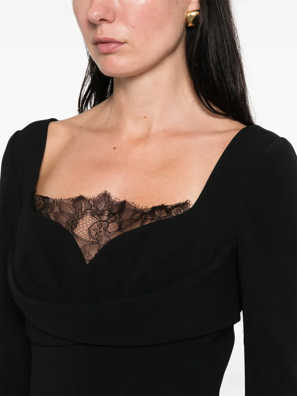 Elie Saab Cady midi-jurk met kanten afwerking en gedrapeerd detail Zwart
