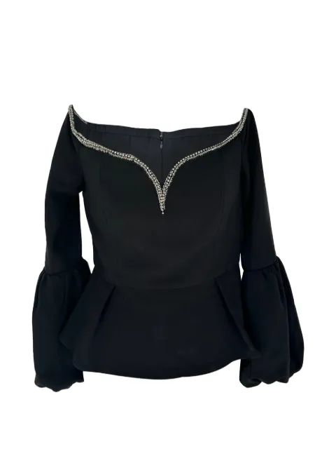 Self-Portrait crystal-embellished puff-sleeve top