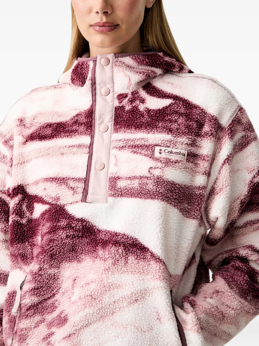 Columbia Helvetia II fleece hoodie met bergprint Wit