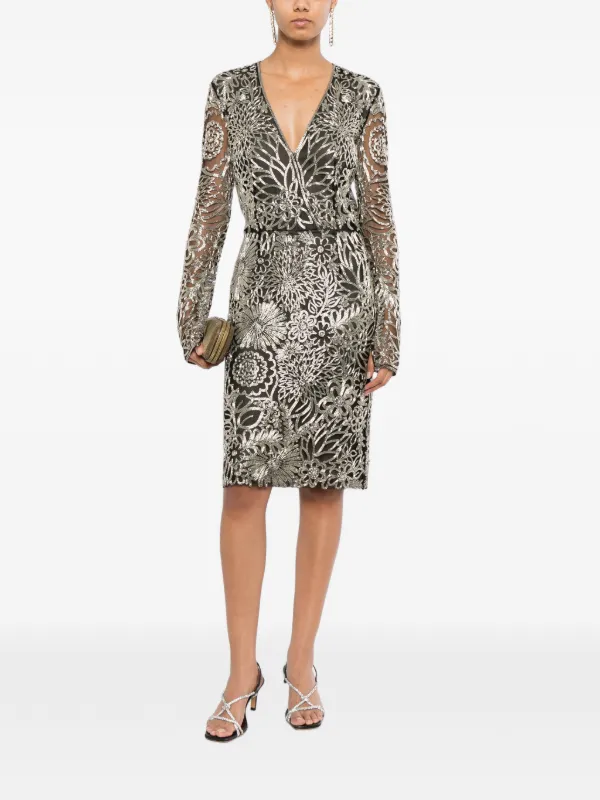 naeem khan beaded dress floral-beaded V-neck | Black Wholesale Little Black Dress Icy Blue Women's US Size:6 Naeem Khan circa 2014