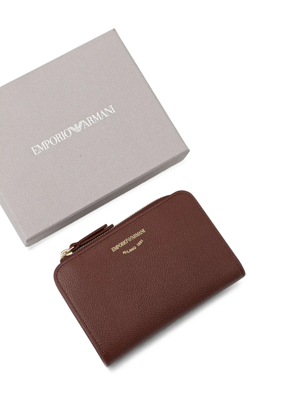 Emporio Armani Leren portemonnee met textuur en ritssluiting Rood