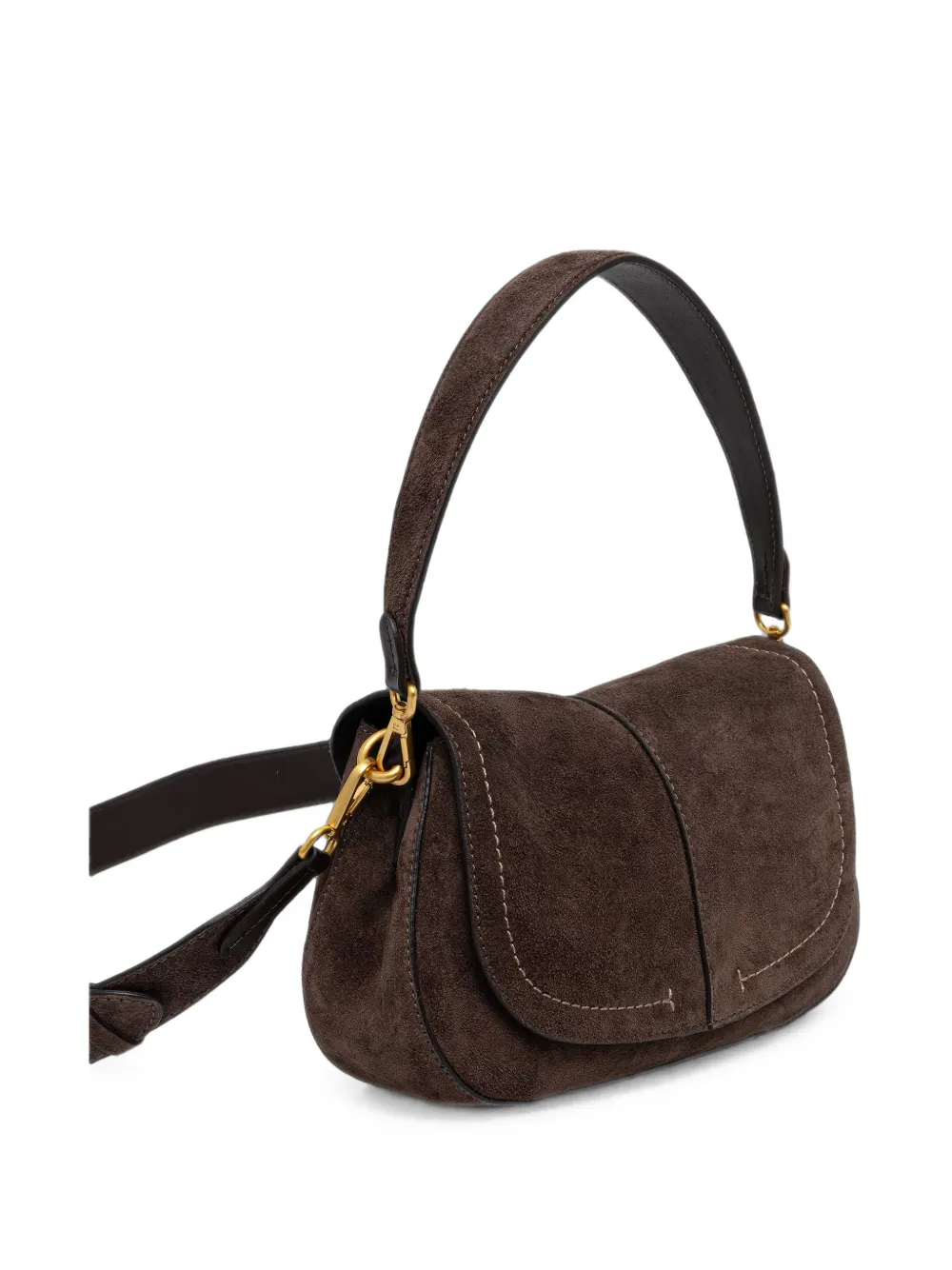 GIANNI CHIARINI Medium Helena ronde suède schoudertas met contrasterende stiksels Bruin