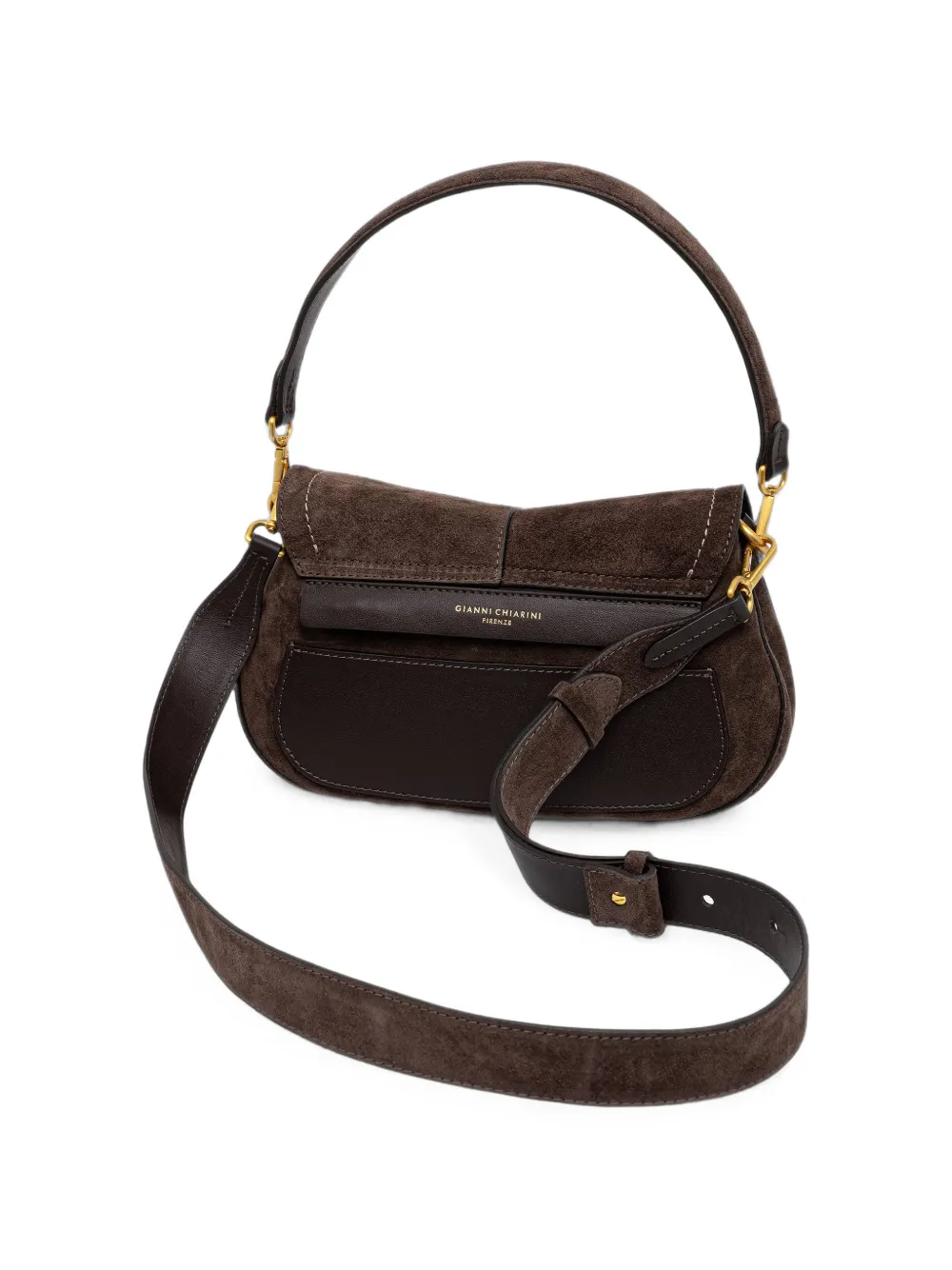 GIANNI CHIARINI Medium Helena ronde suède schoudertas met contrasterende stiksels Bruin
