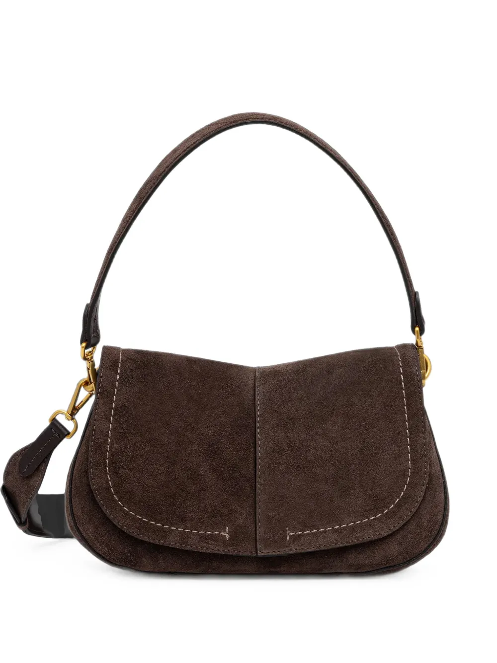 GIANNI CHIARINI medium Helena Round contrast-stitch suede shoulder bag - Marrone