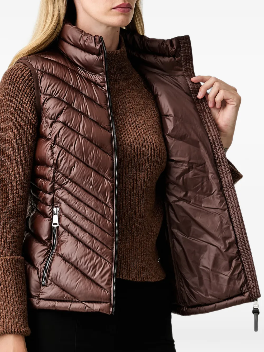 DKNY chevron-quilted gilet Bruin