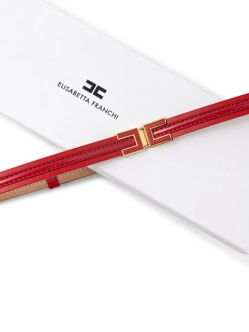 Elisabetta Franchi Leren riem met logoplakkaat Rood