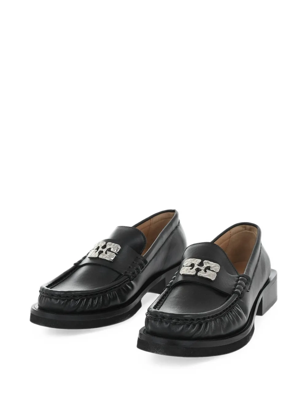 GANNI logo-plaque leather loafers Zwart