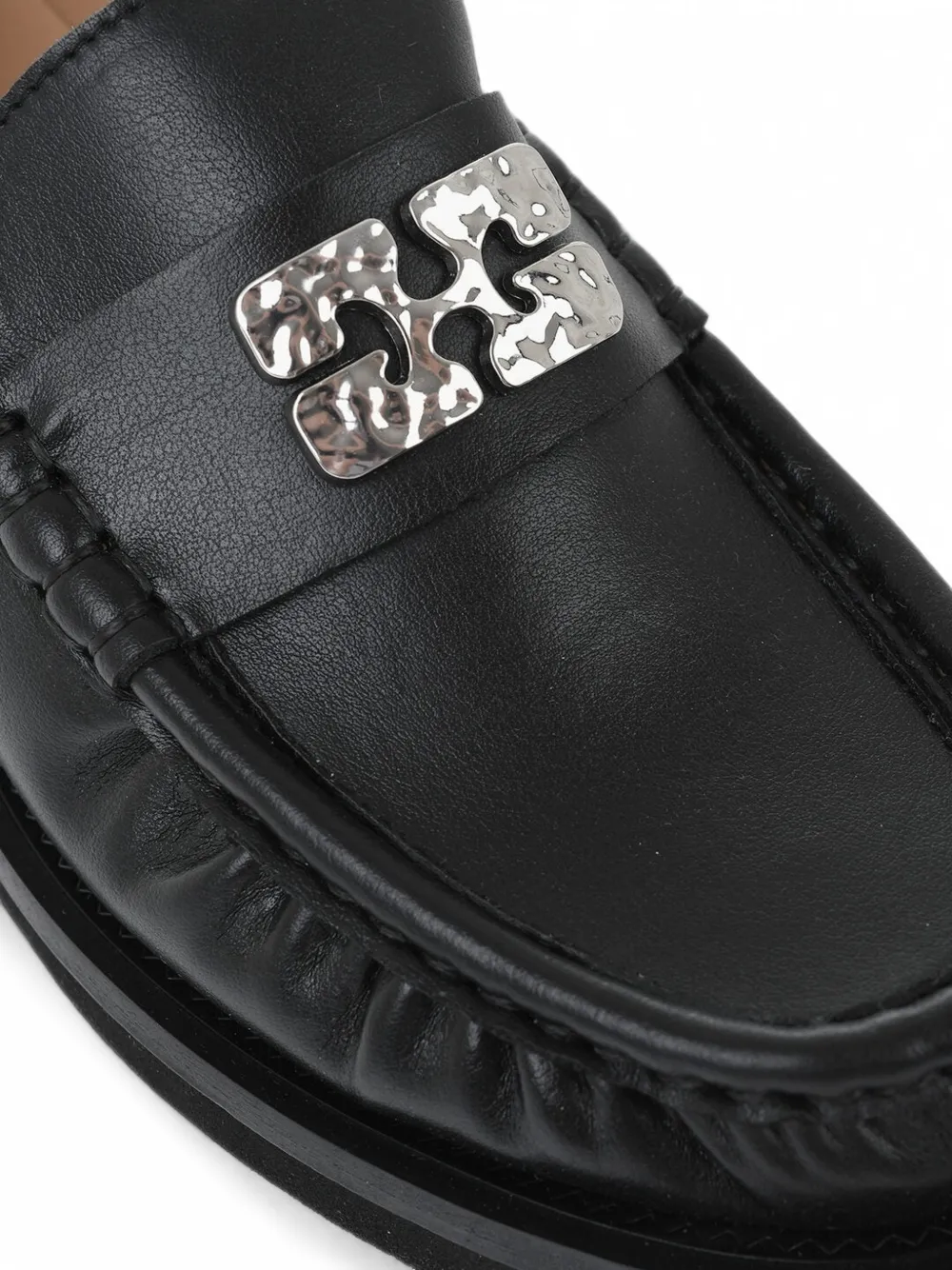 GANNI logo-plaque leather loafers Zwart