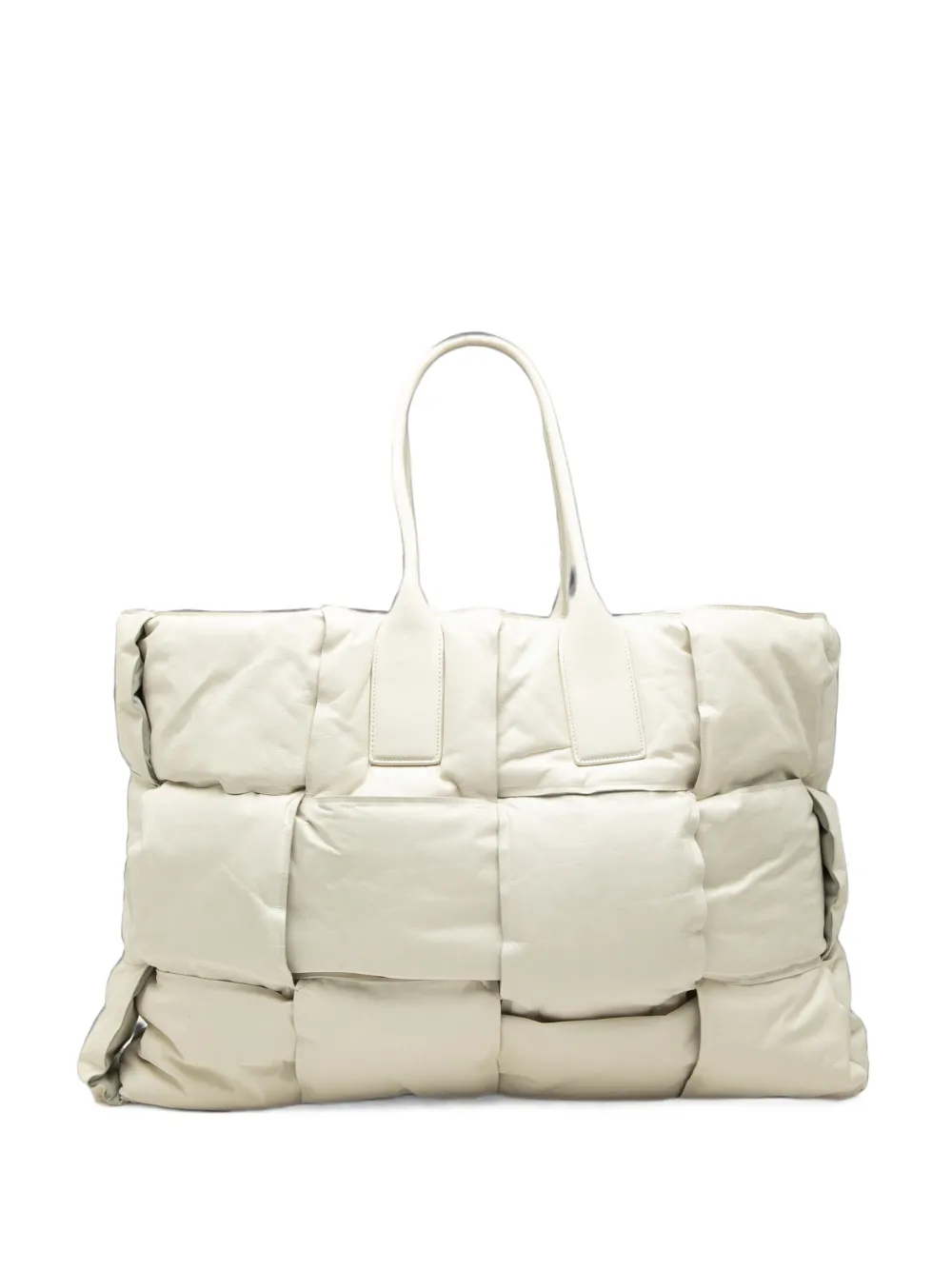 Pre-owned Bottega Veneta 2012-2026 Padded Calfskin Maxi Intrecciato Squash Tote Bag In White
