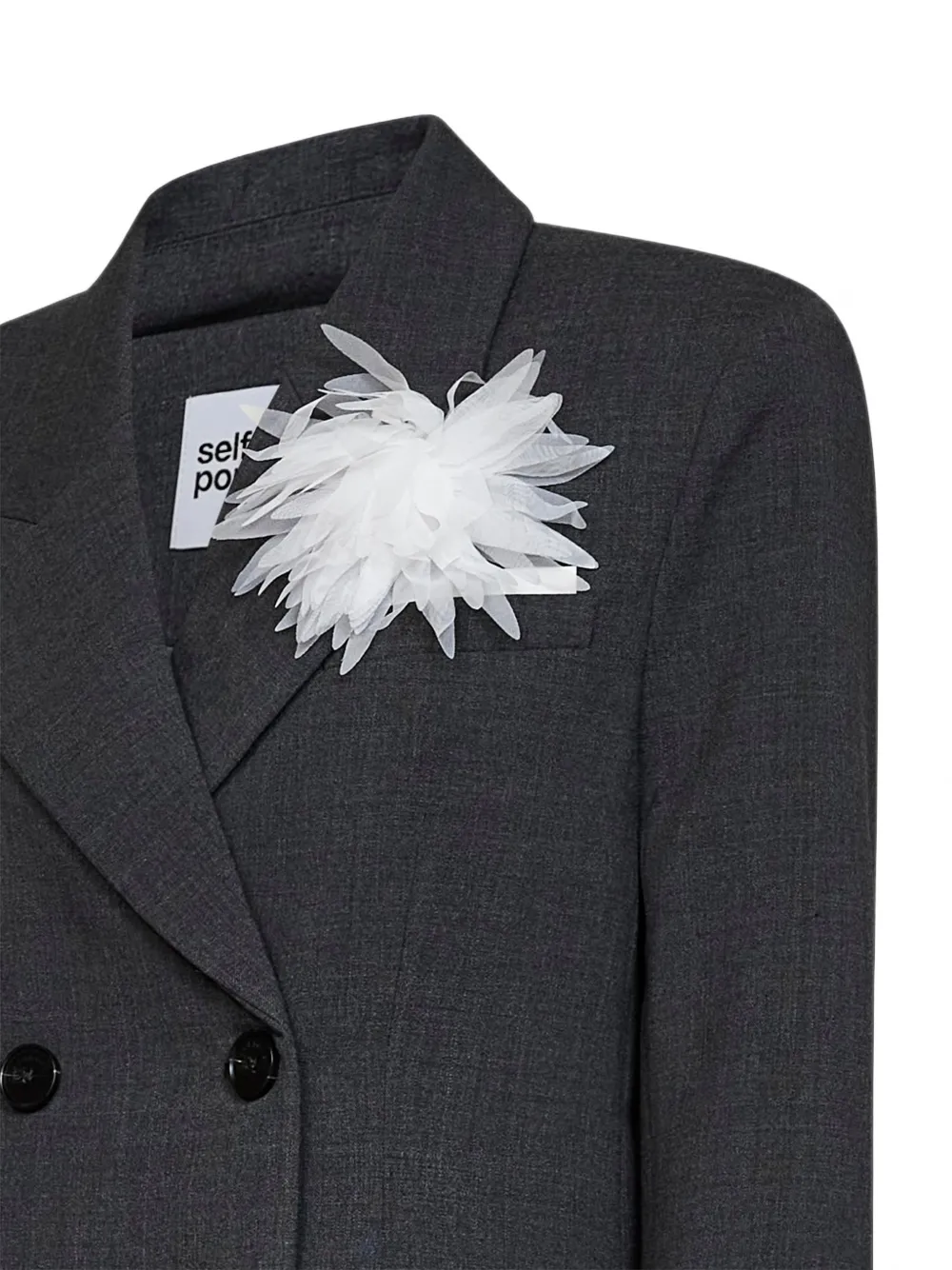 Self-Portrait Blazer met dubbele rij knopen en bloemencorsage Grijs