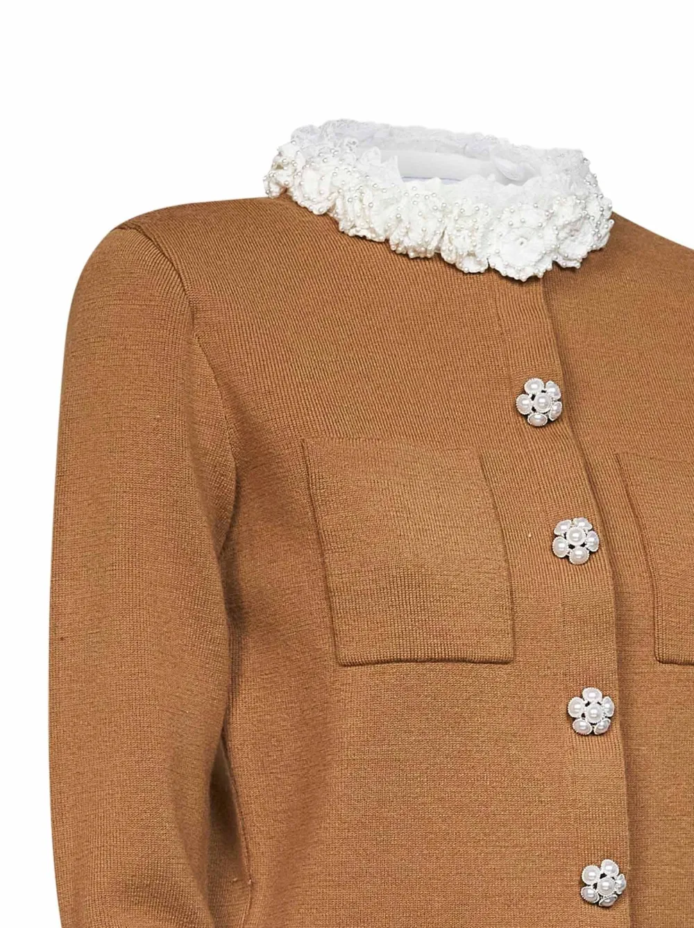 Self-Portrait embellished ruffled-collar cardigan Bruin