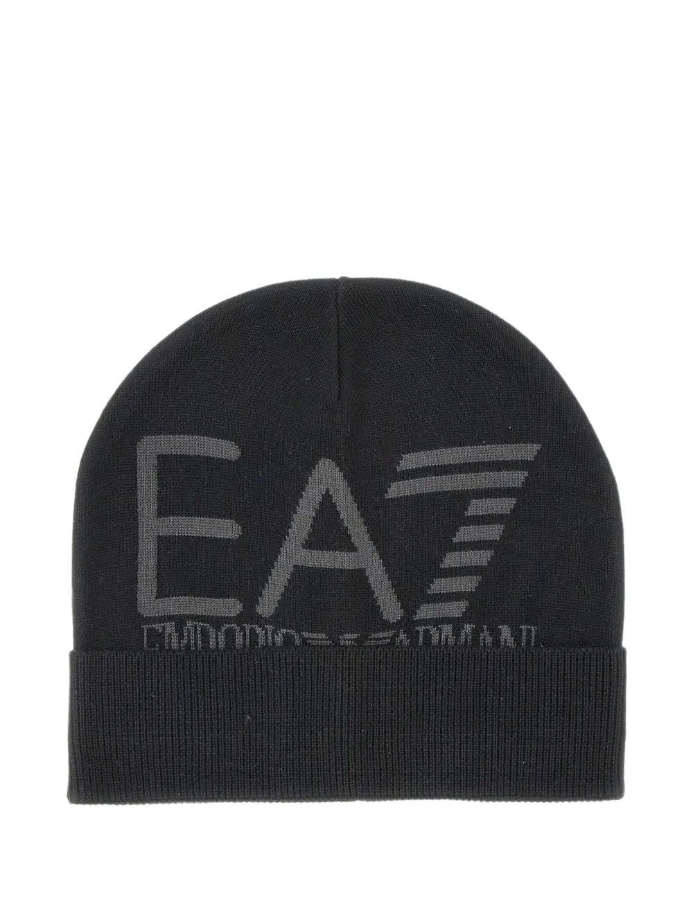 Ea7 Emporio Armani logo-jacquard ribbed beanie hat - Nero