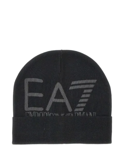 Ea7 Emporio Armani logo-jacquard ribbed beanie hat