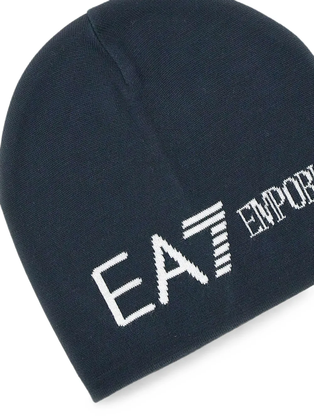 Ea7 Emporio Armani Geribbelde muts met logo-jacquard Blauw
