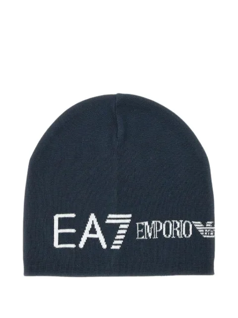 Ea7 Emporio Armani logo-jacquard ribbed beanie hat