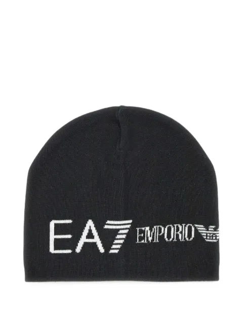 Ea7 Emporio Armani logo-jacquard ribbed beanie hat