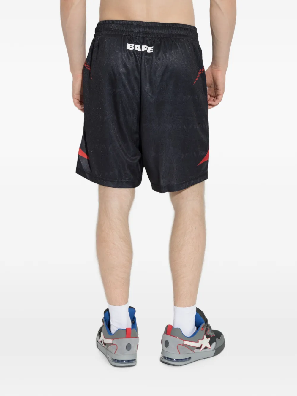 A BATHING APE Flame logo-print mesh shorts Zwart