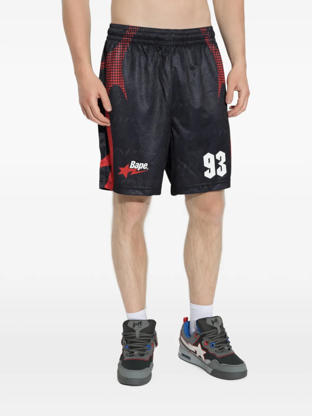 A BATHING APE Flame logo-print mesh shorts Zwart