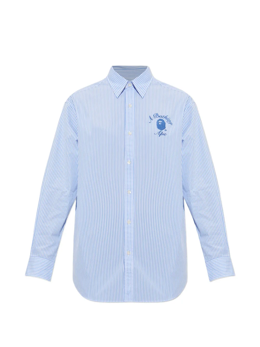 A BATHING APE® embroidered-logo striped shirt - Blu