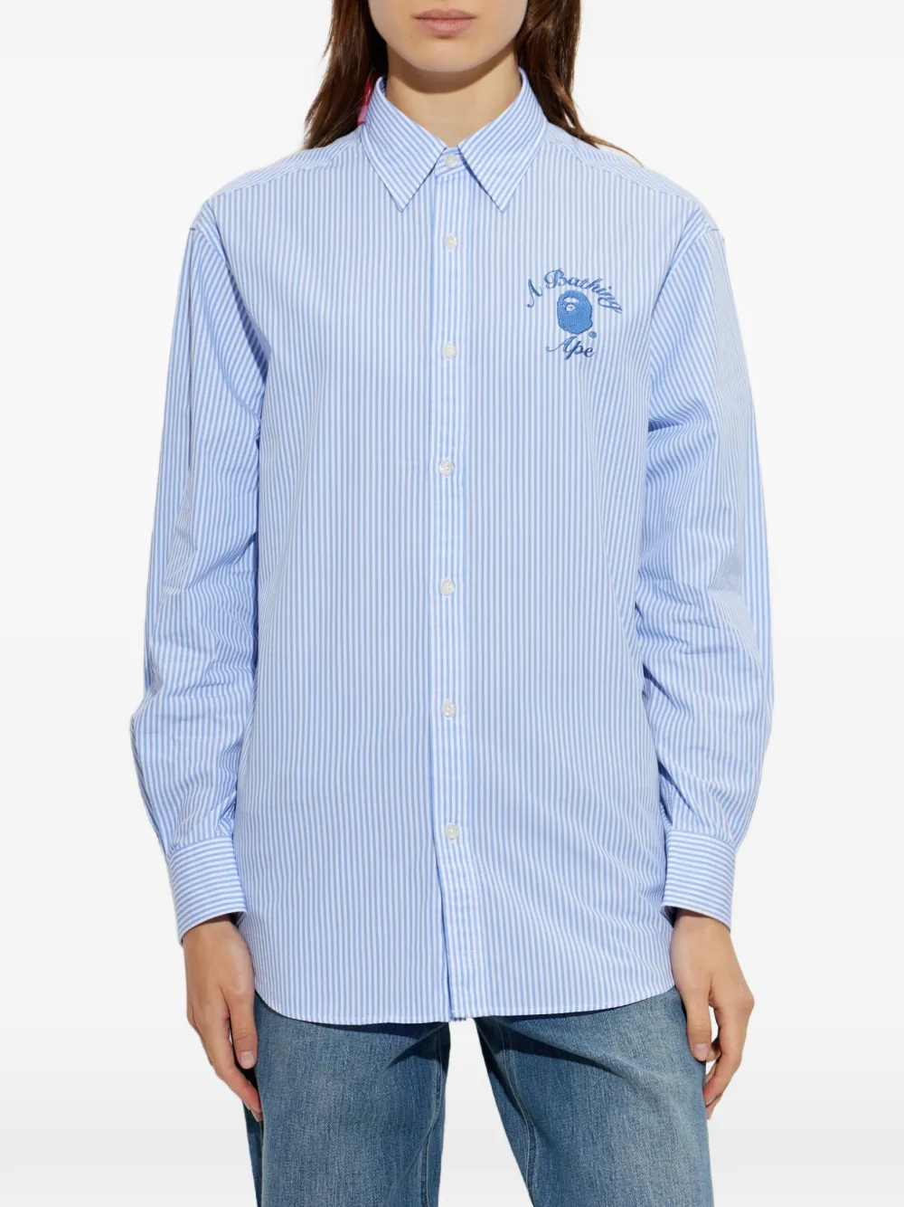 A BATHING APE Gestreepte blouse met geborduurd logo Blauw