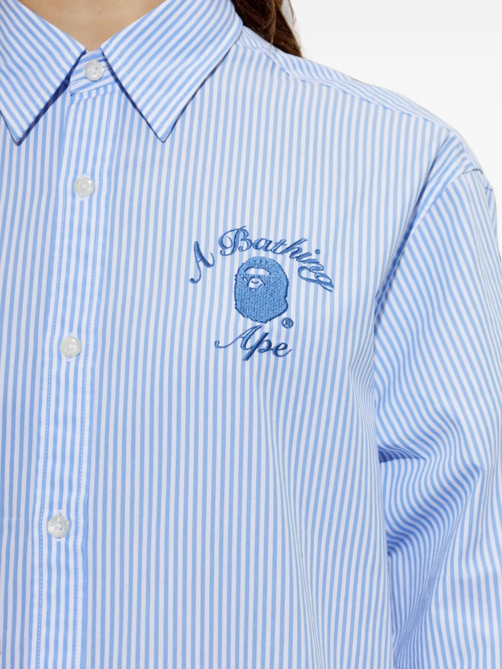 A BATHING APE Gestreepte blouse met geborduurd logo Blauw