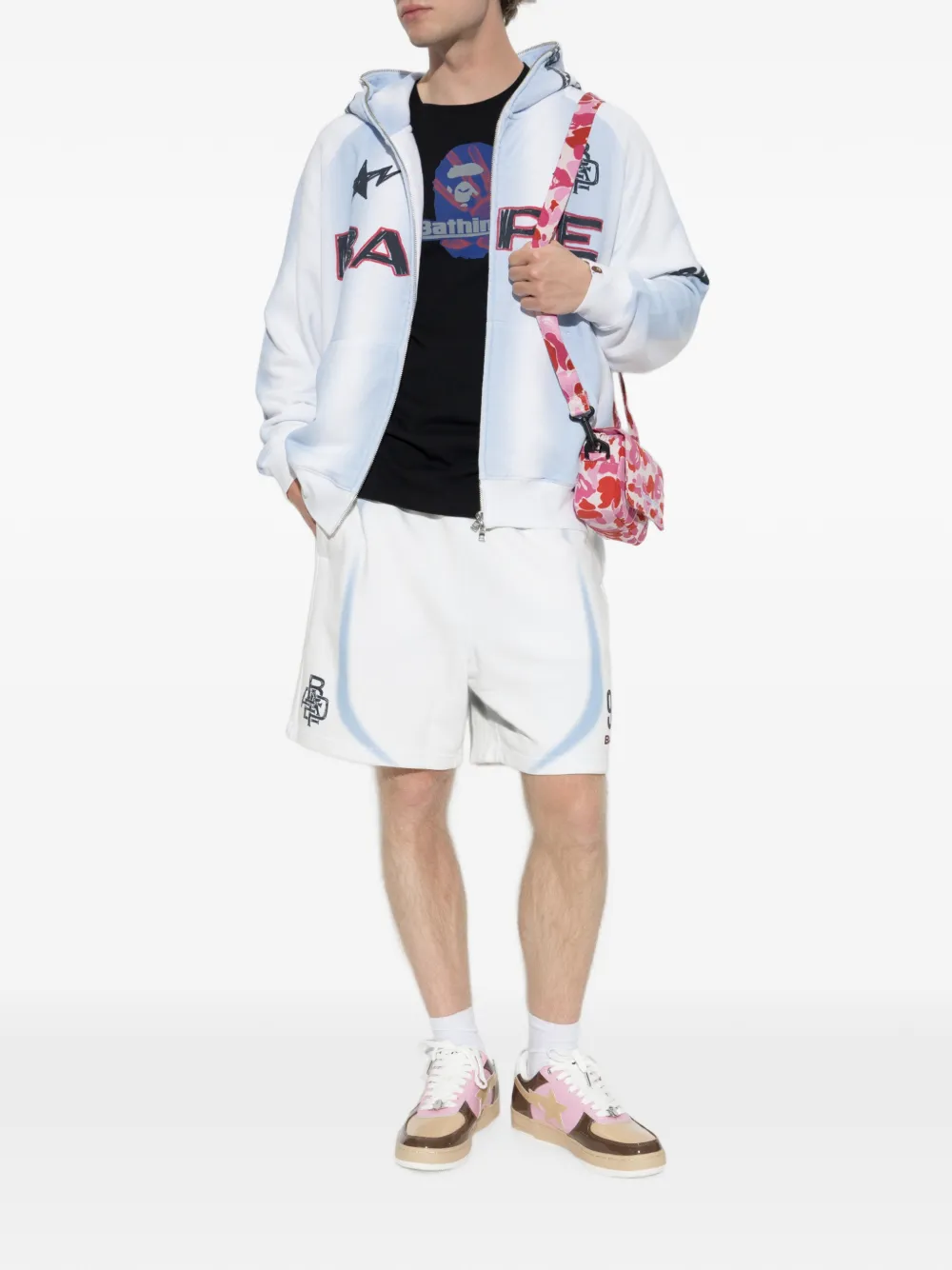 A BATHING APE logo-print elasticated-waist track shorts Wit