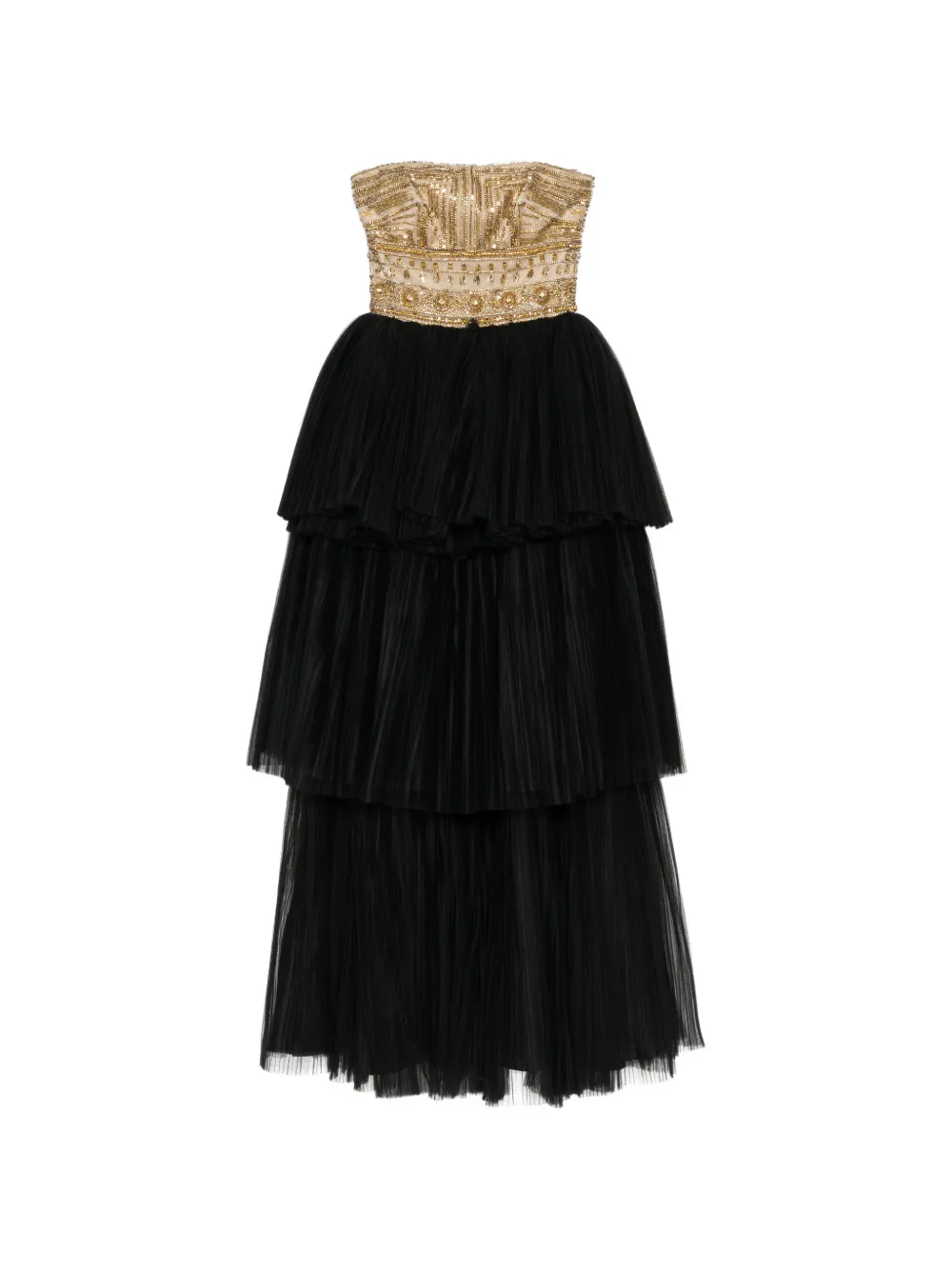 Naeem Khan beaded-bodice layered gown