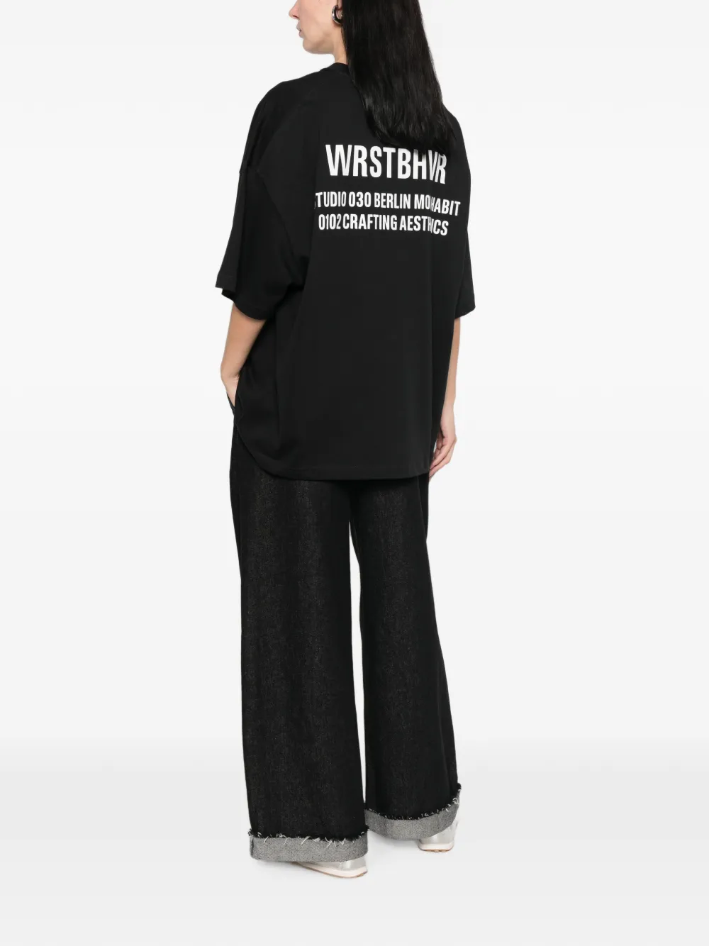 WRSTBHVR T-shirt met logoprint en verlaagde schouders Zwart