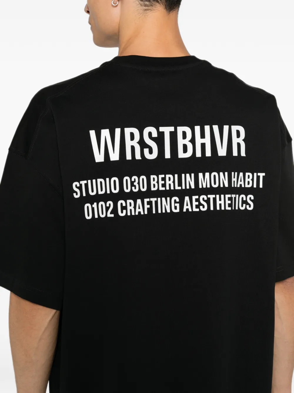 WRSTBHVR T-shirt met logoprint en verlaagde schouders Zwart