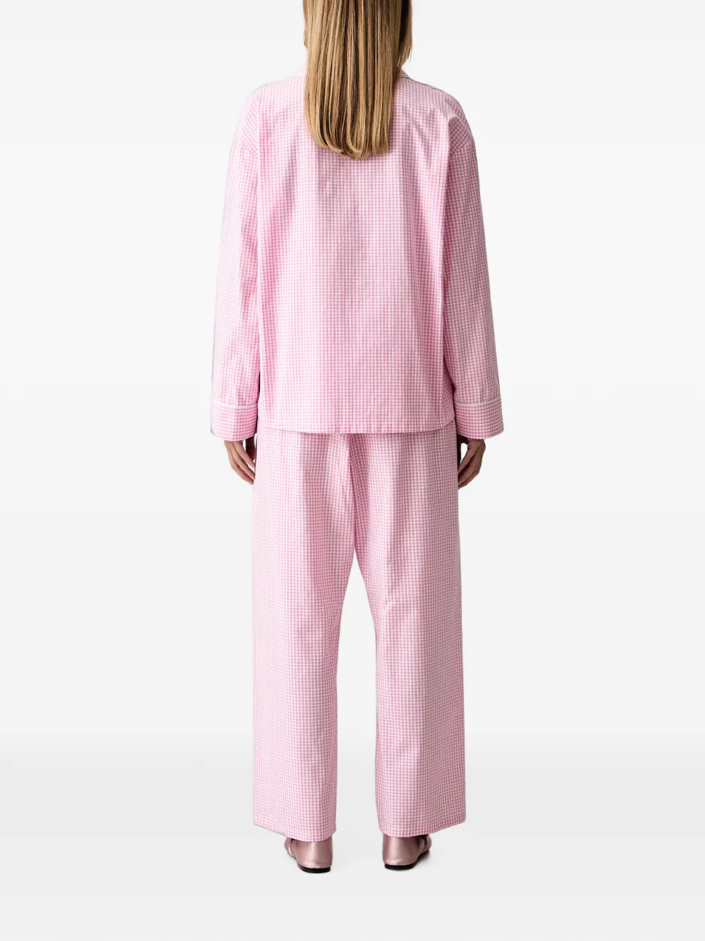 Sleeper Pyjamatop met bloemapplicatie en gingham-ruit Roze