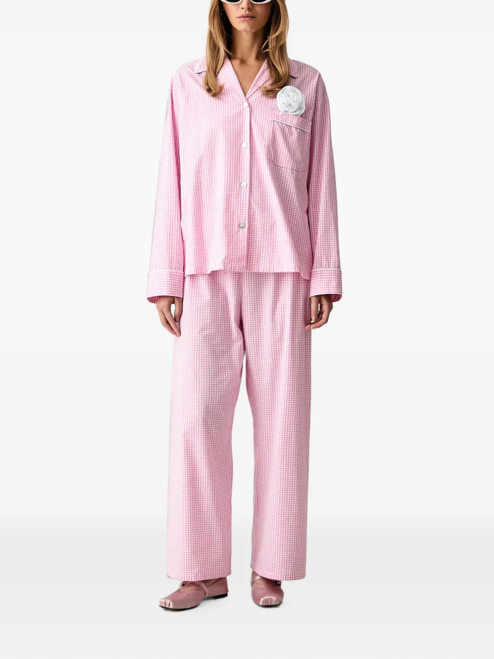Sleeper Pyjamatop met bloemapplicatie en gingham-ruit Roze