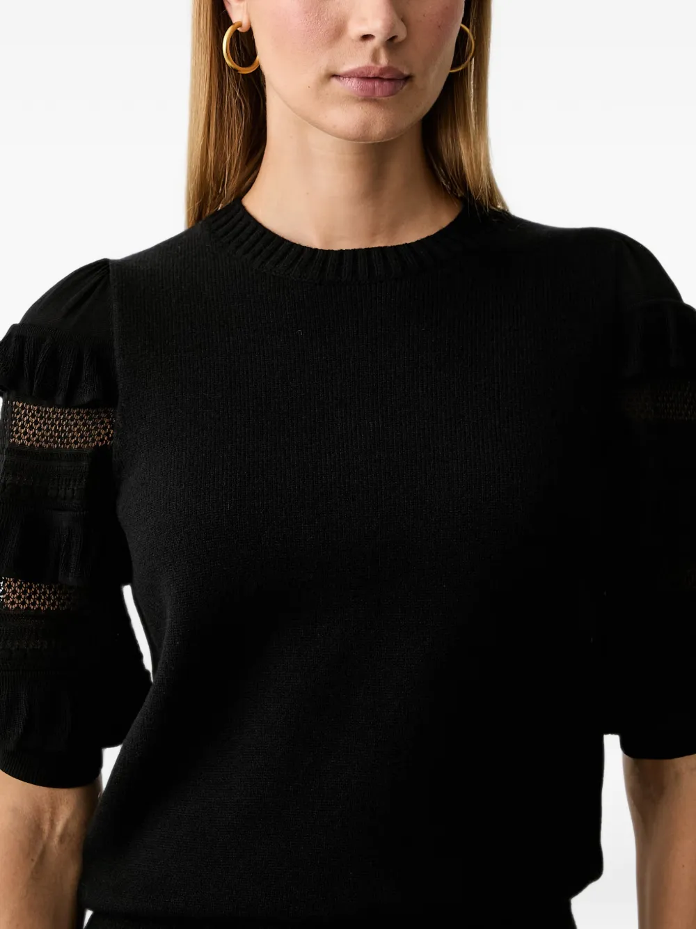 TWINSET Trui met mesh stiksels en ruches Zwart